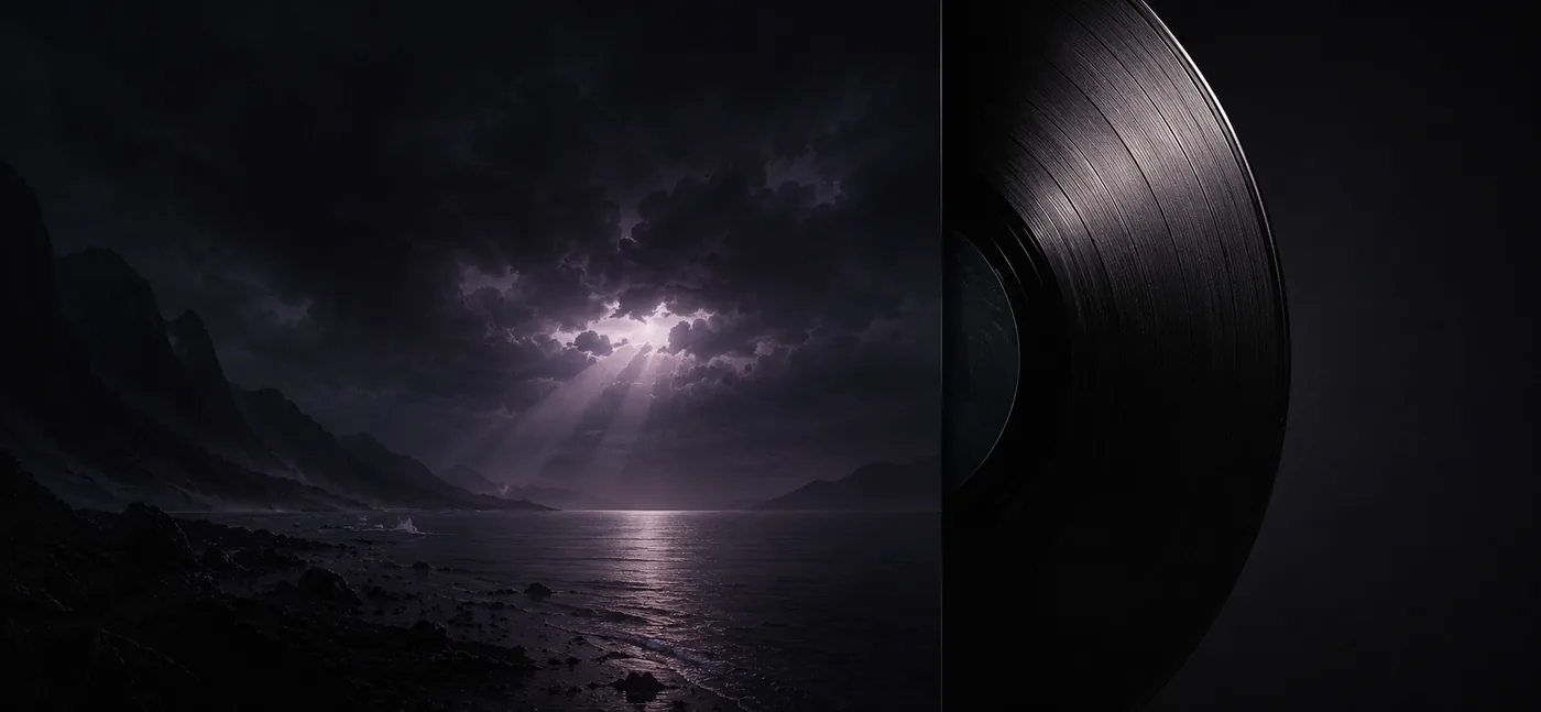 Purple abstract album artwork with a vinyl record