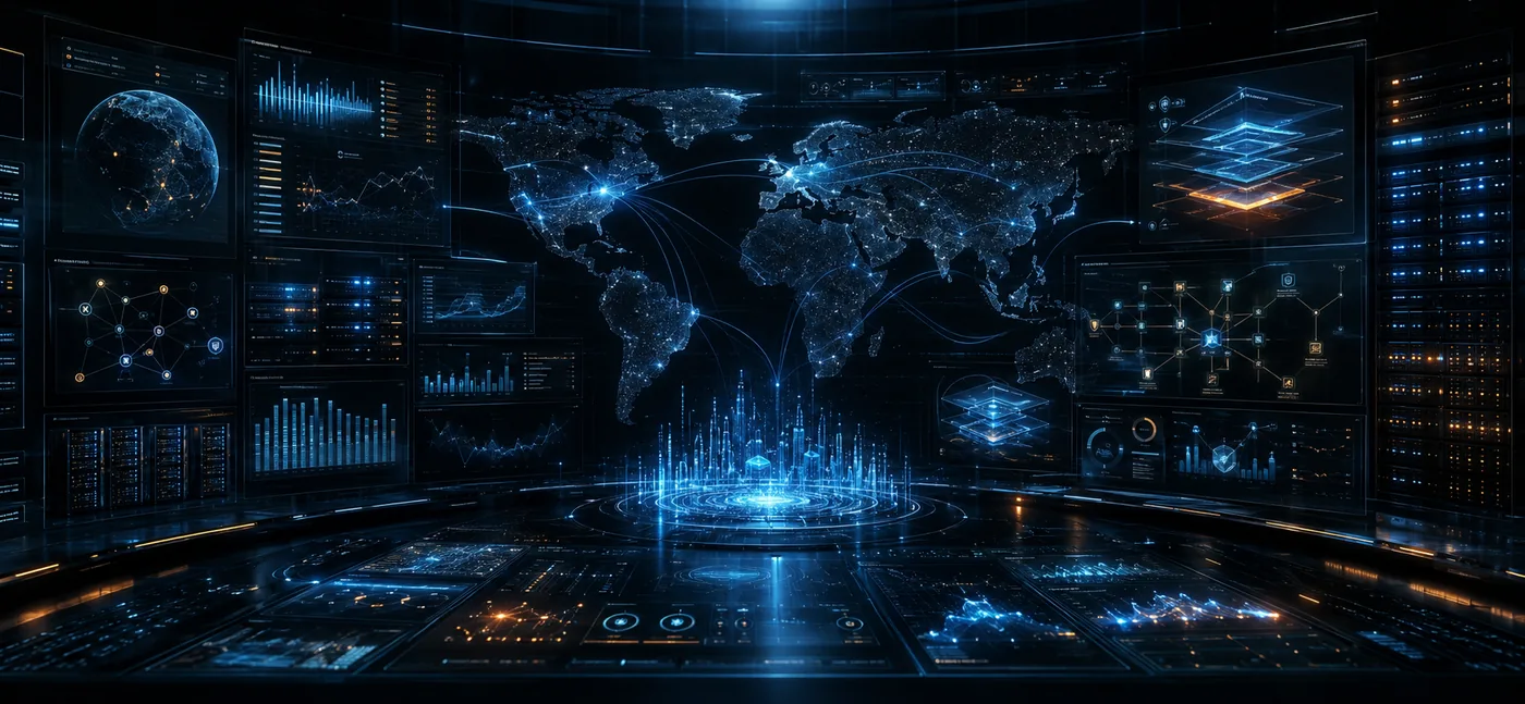 Abstract blue encrypted network and data paths