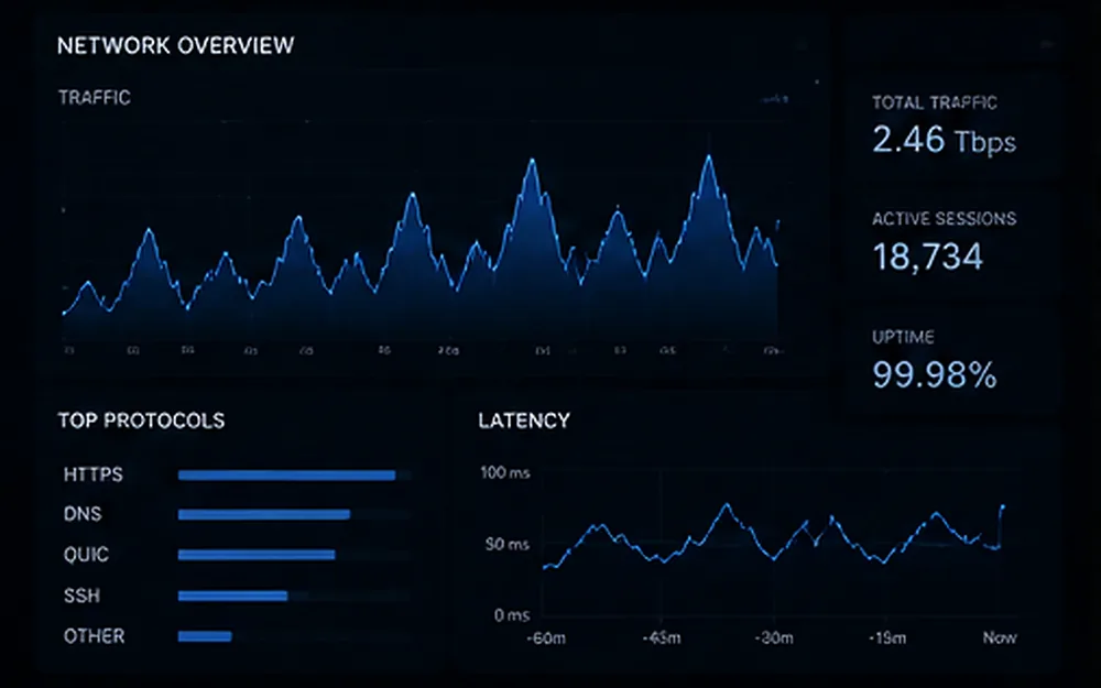 Dark blue database and resource monitoring charts