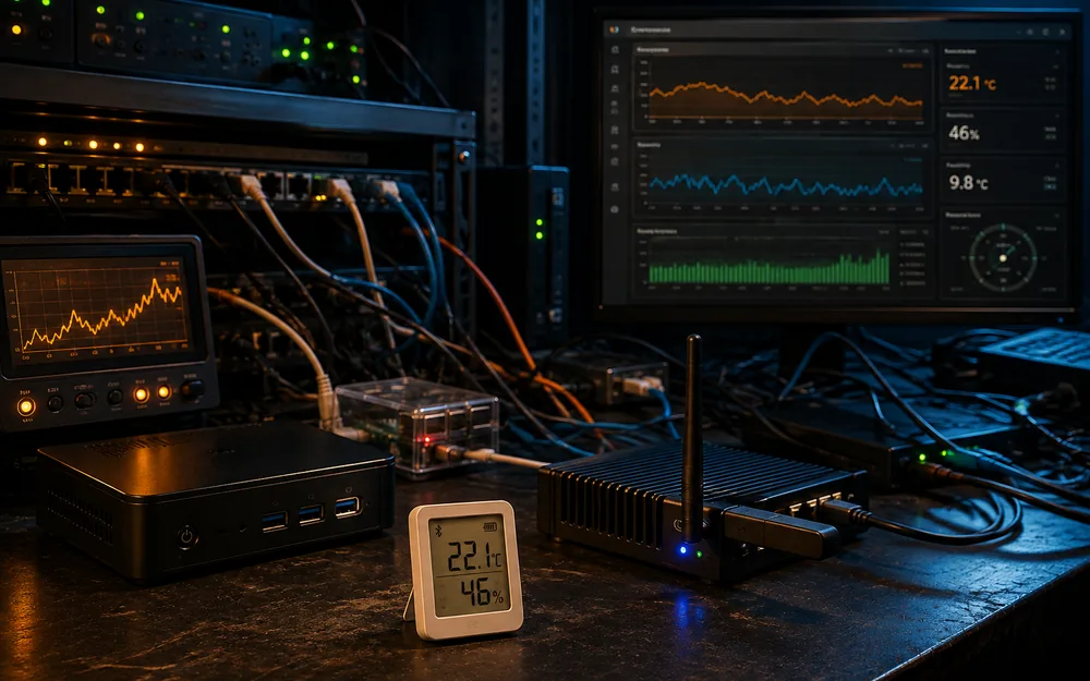 Warm amber temperature and humidity monitoring display